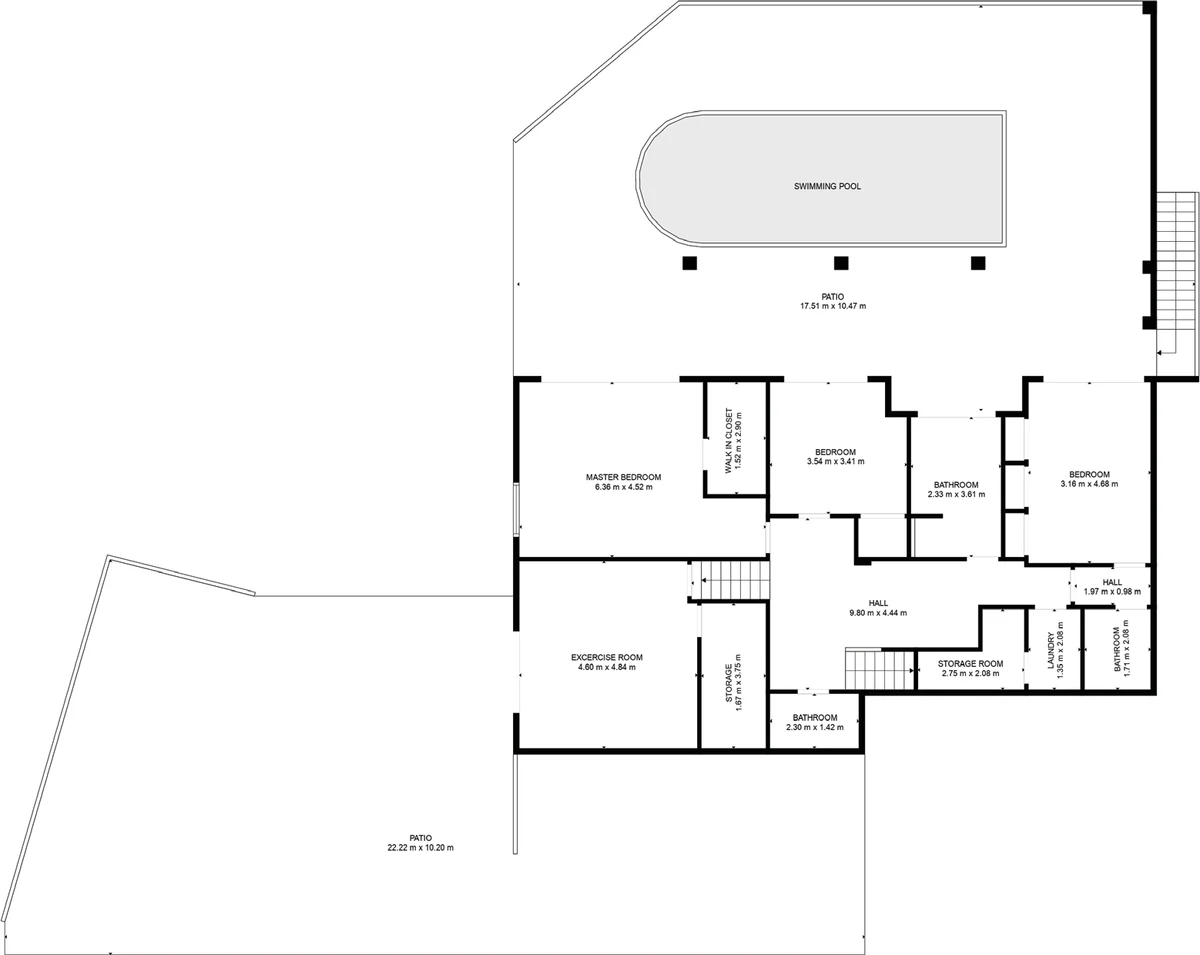Floor plan of the pool level of Villa Zentosa